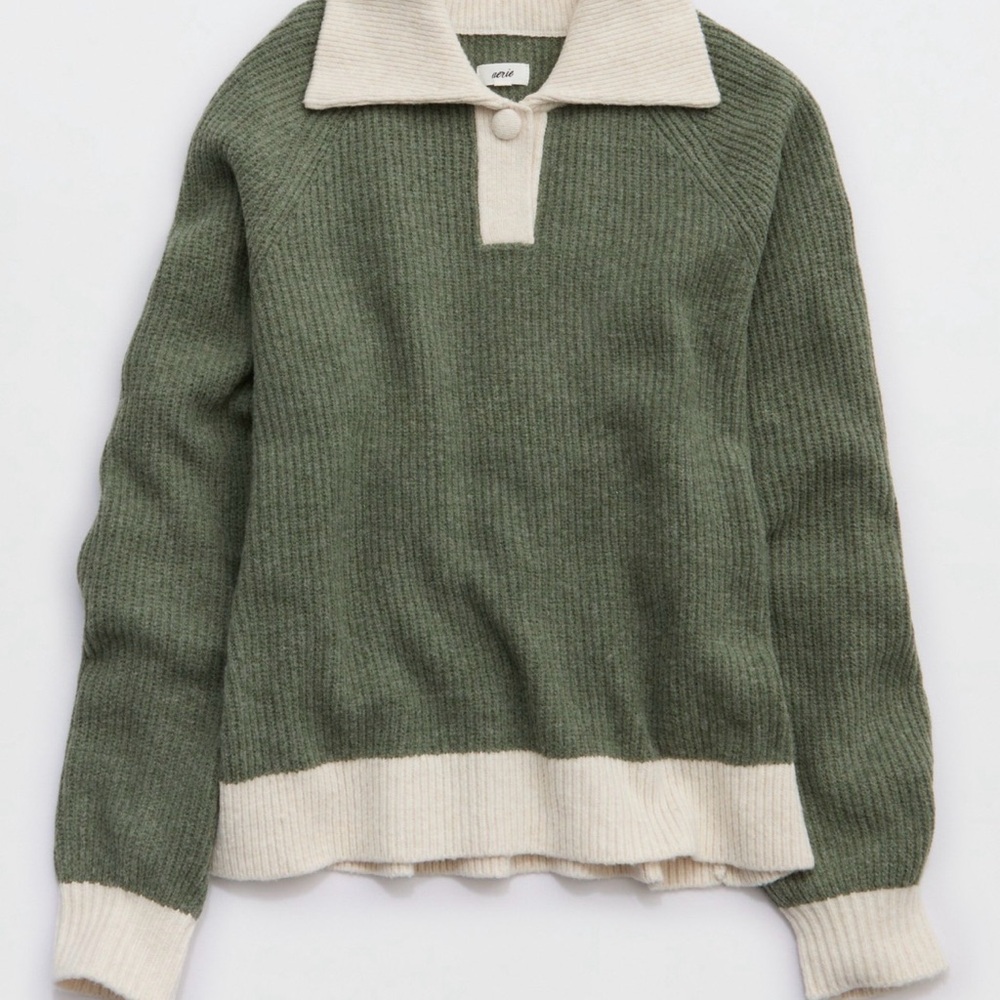 Aerie Olive and Cream Knit Sweater